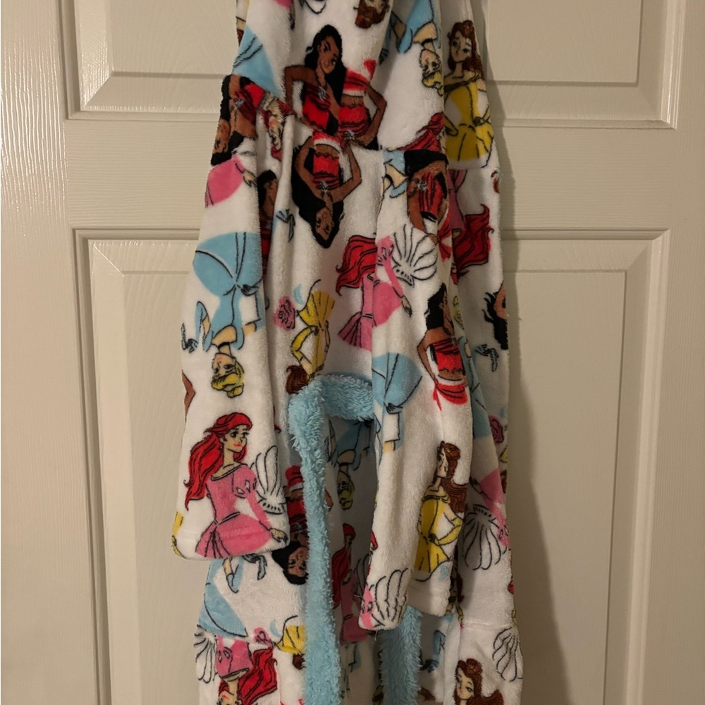 Disney Girls' Fleece Hooded Robe with Princess Print - Pink, Blue, Yellow, Brown